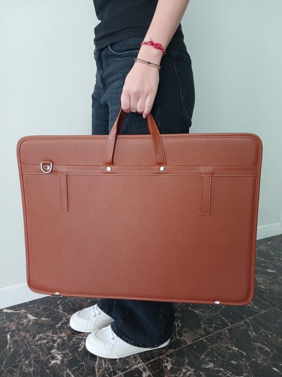 Black Faux Leather Artist Portfolio Case: 15x22 Art Storage Tote