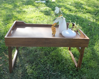 Breakfast Tray in Bed with Folding Legs, Large Tray with Handles, Laptop Stand, Beech Picnic Tray, Breakfast Serving, Mother's Day