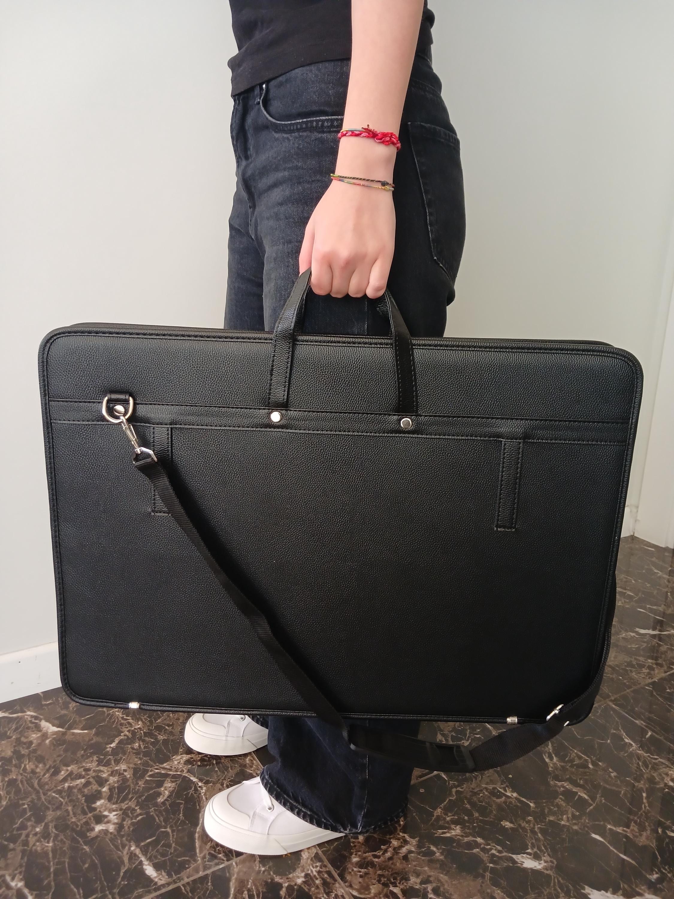 Black Faux Leather Artist Portfolio Case: 15x22 Art Storage Tote