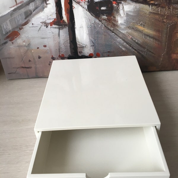 White Jewelry Box & Monitor Stand – Elegant Organizer, Lacquered Wood, Perfect Mother's Day Gift, Stationery Keeper