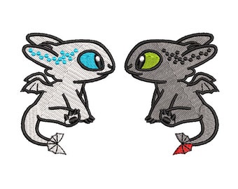 Dragons Furia Nocturna and Furia Luminosa embroidery design file dst, pes, vp3, jet and exp