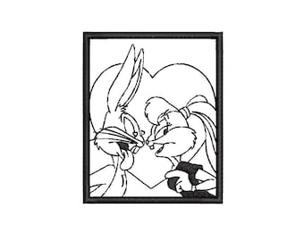 box bunny and lola kiss bunny embroidery design file dst, pes, vp3, jet