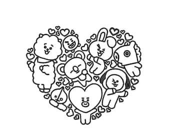 heart BTS BT21 dolls 16 file embroidery design file dst, jef, exp, pes, vp3