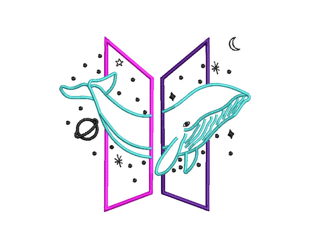 Bts Whale 4 Files Sizes File Embroidery Design File Dst, Jef, Exp, Pes