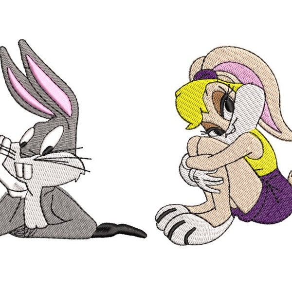 box bunny and lola bunny embroidery design file dst, pes, vp3, jet