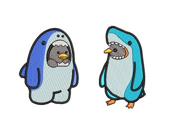 Couple Shark in penguins embroidery design 3 file sizes dst, pes, vp3, jet and exp