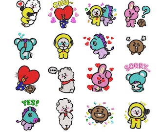 Pack BTS BT21 dolls 16 file embroidery design file dst, jef, exp, pes, vp3