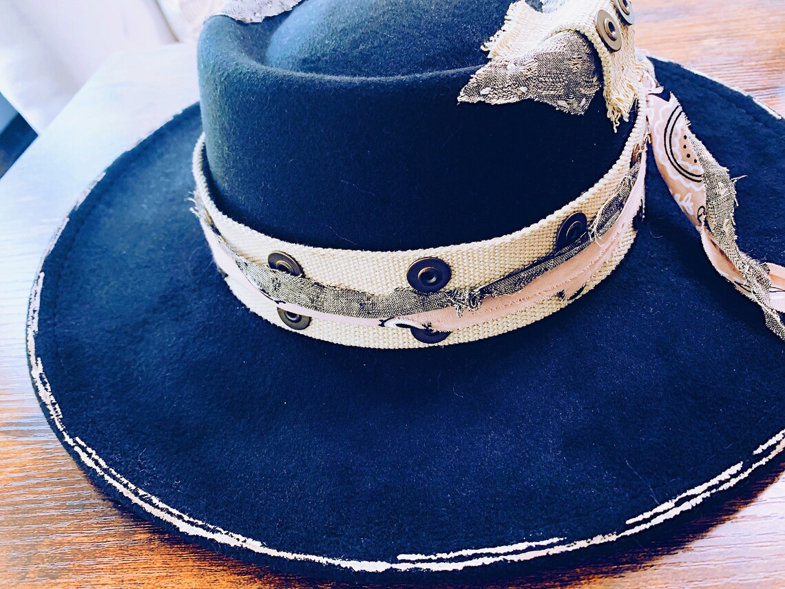 Classic Black Boater Hat Wide Brim Hat Flat Brim Hat Etsy