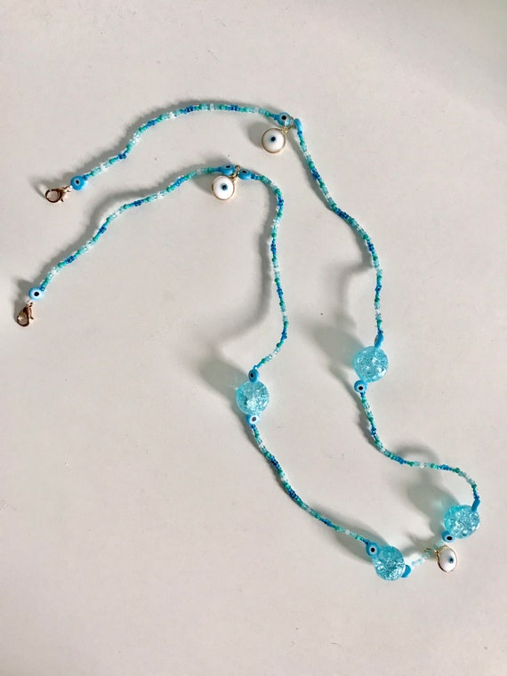 Argos Blue Beaded Face Mask Chain and 