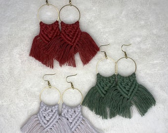 Handmade Macrame Hoop Dangle Earrings