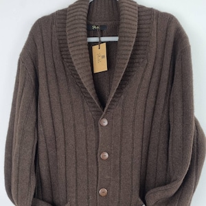 Men's cardigan made of 100% yak wool/with pockets and buttons in brown image 1