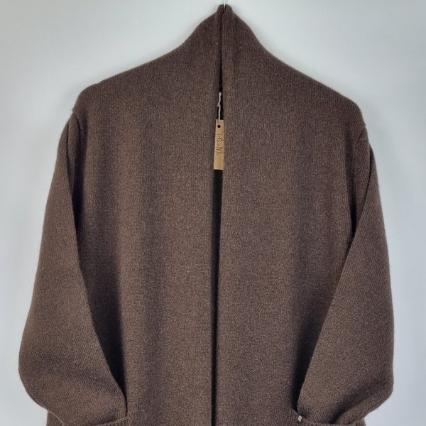 Long coat cardigan made of 100% yak wool // warming/insulating// in natural brown/undyed/made from renewable raw materials/size/freesize