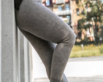 Leggings van 100% yakwol, extreem warm, in grijsbeige / stretch / unisex