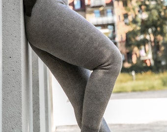 Leggins aus 100% Yakwolle, extrem warm, in grau/ Stretch/ Unisex