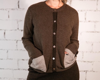 Cárdigan para mujer 100% lana de yak // 2 bolsillos de lana de yak gris // Talla S-L/Talla variable // Cárdigan con bloques de color