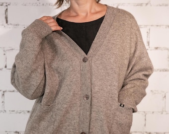 Cárdigan XXL de 100% lana de yak en gris y marrón oscuro // Cárdigan oversize para mujer / 2 bolsillos XXL // Chaqueta agradablemente gruesa y ligera