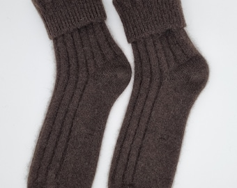 Paquete de dos calcetines de cama transpirables // Calcetines de lana extra cálidos hechos de 100% lana de yak con patrón acanalado, que retienen el calor y son transpirables