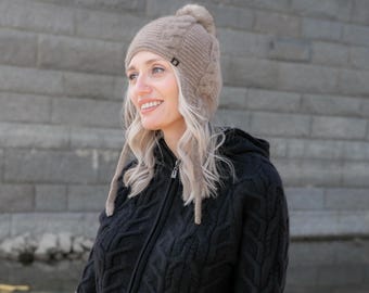 Trapper hat/ Unisex made from 100% cashmere wool in champagne/ heat-retaining / breathable / made from renewable raw materials