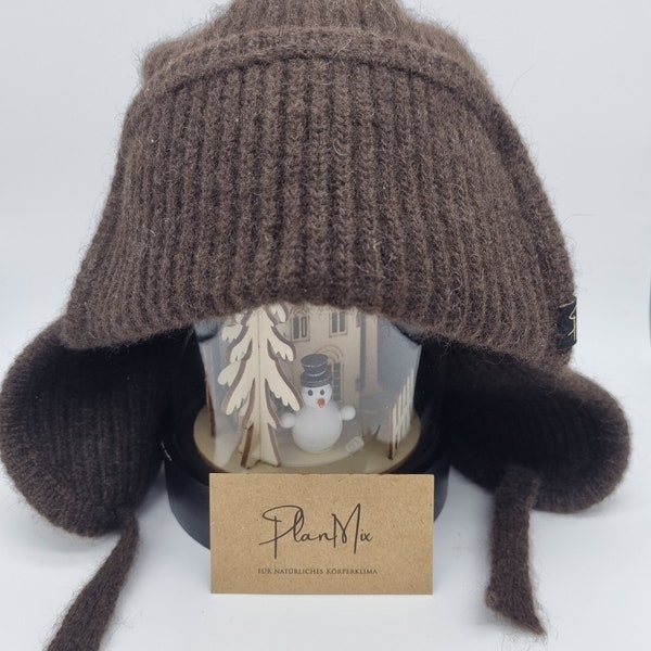 Trapper hat/unisex made of 100% yak wool in dark brown/heat-retaining/breathable/made from renewable raw materials