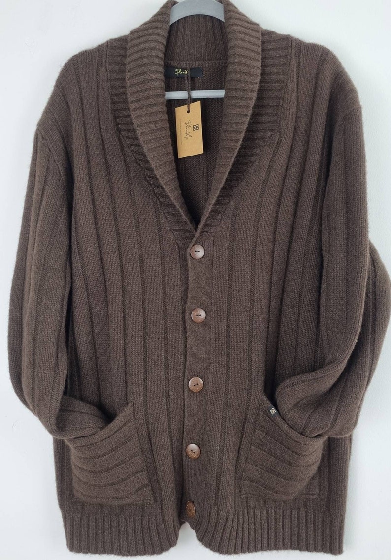Men's cardigan made of 100% yak wool/with pockets and buttons in brown image 1