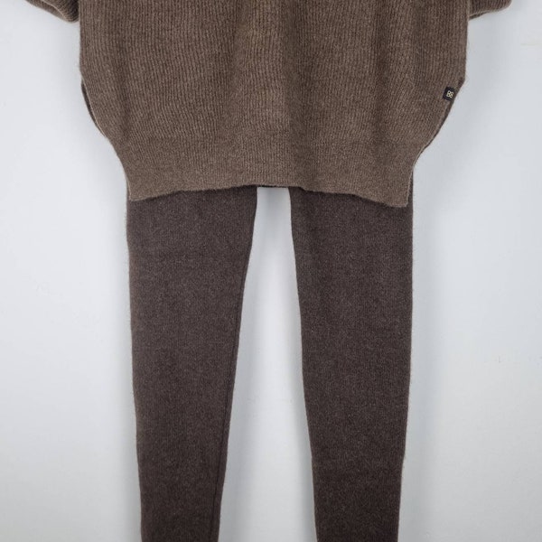 Legging en 100 % laine de yak, extrêmement chaud, de couleur marron foncé/stretch/unisexe