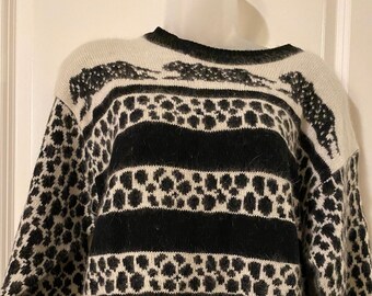 1980s acrylic/wool/angora Blend Cozy Spotted Sweater with Black Panthers