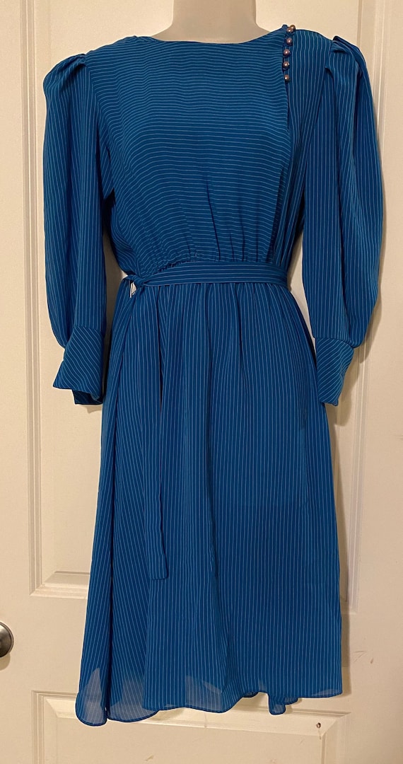 1970s semi sheer blue striped dress small - image 1