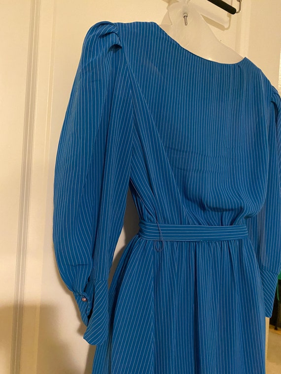 1970s semi sheer blue striped dress small - image 4