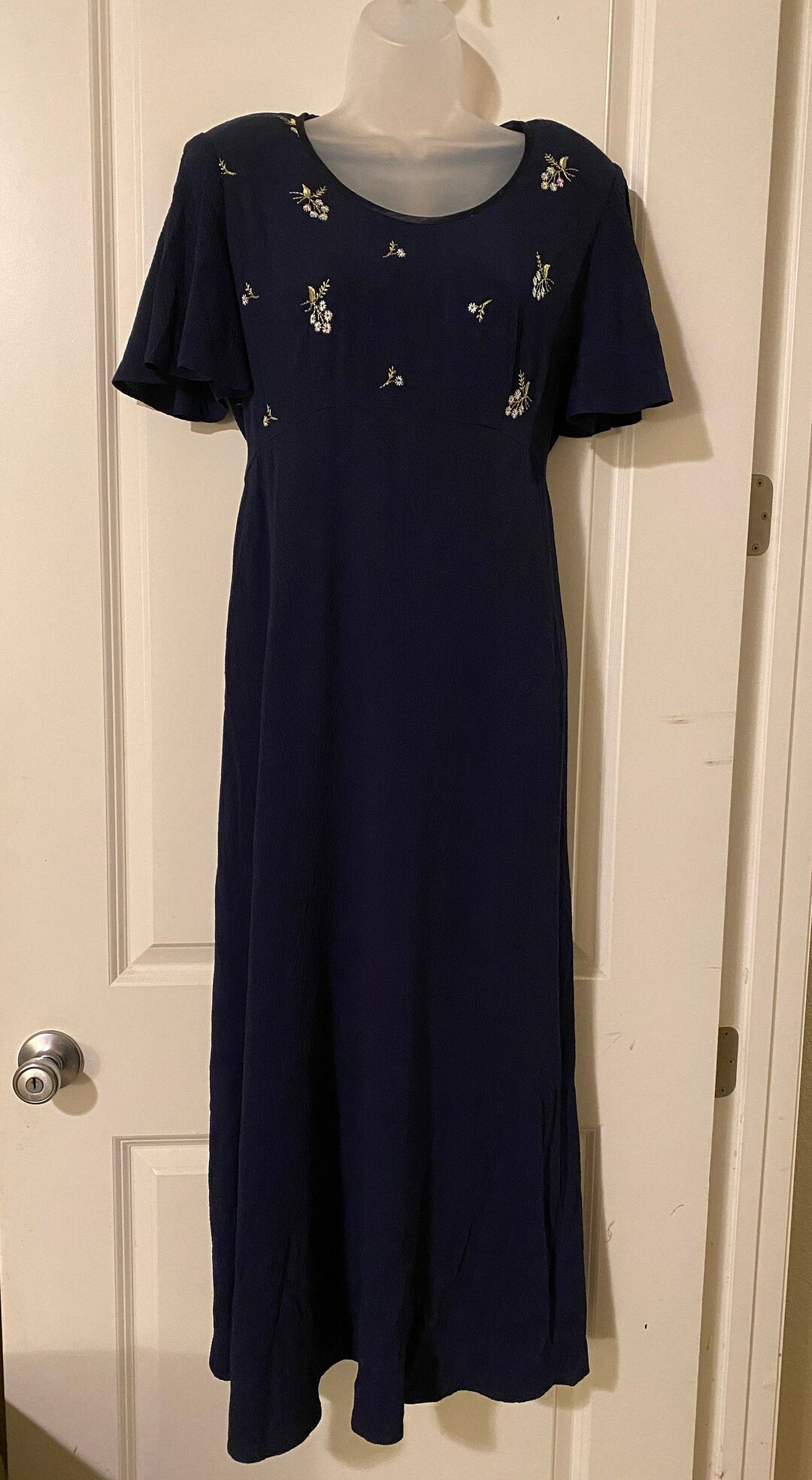 1980s/1990s Vintage Molly Malloy Empire Waist Navy Blue Dress - Etsy