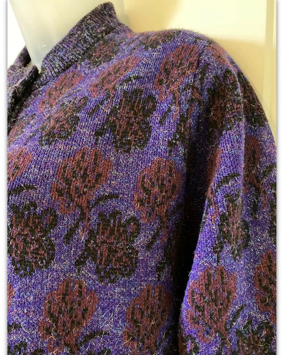 Betabel Purple Roses Button Up Cardigan Metalic T… - image 2