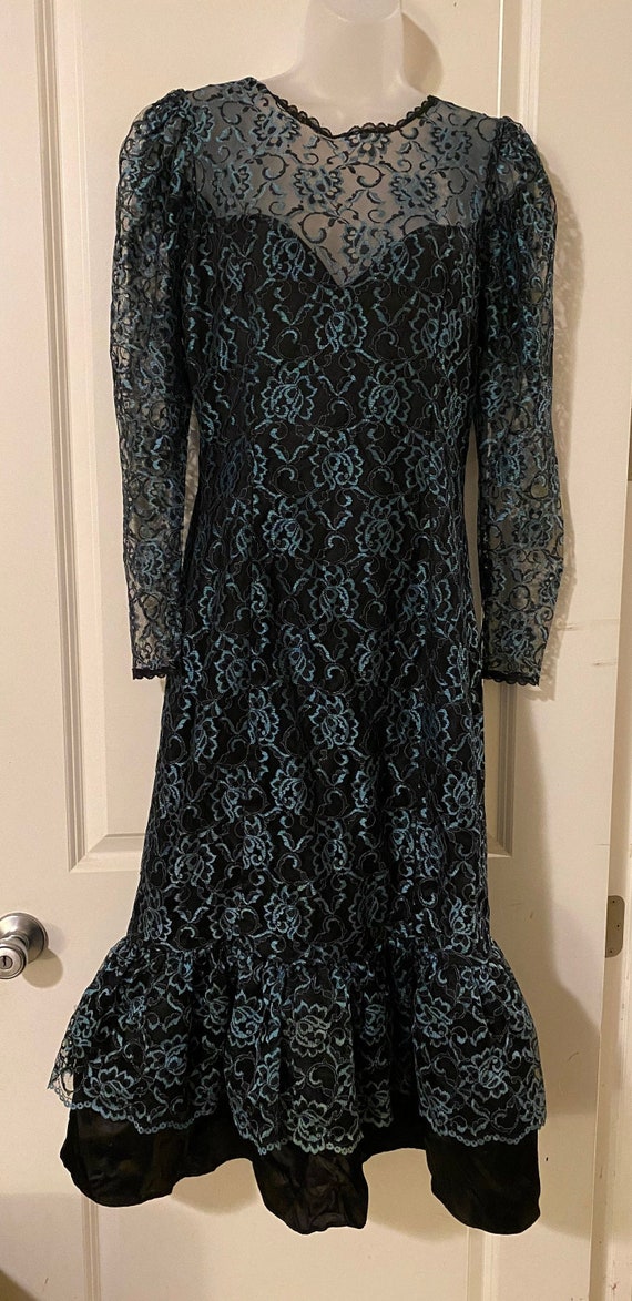 Gunne Sax Black And Aqua Lace Vintage Dress Size 1