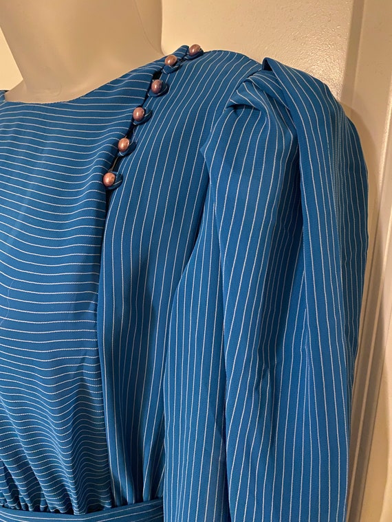 1970s semi sheer blue striped dress small - image 2