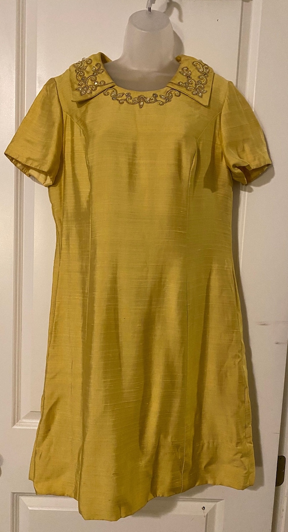 1960s Mod Sunshine Yellow Dress Embroidered And Je