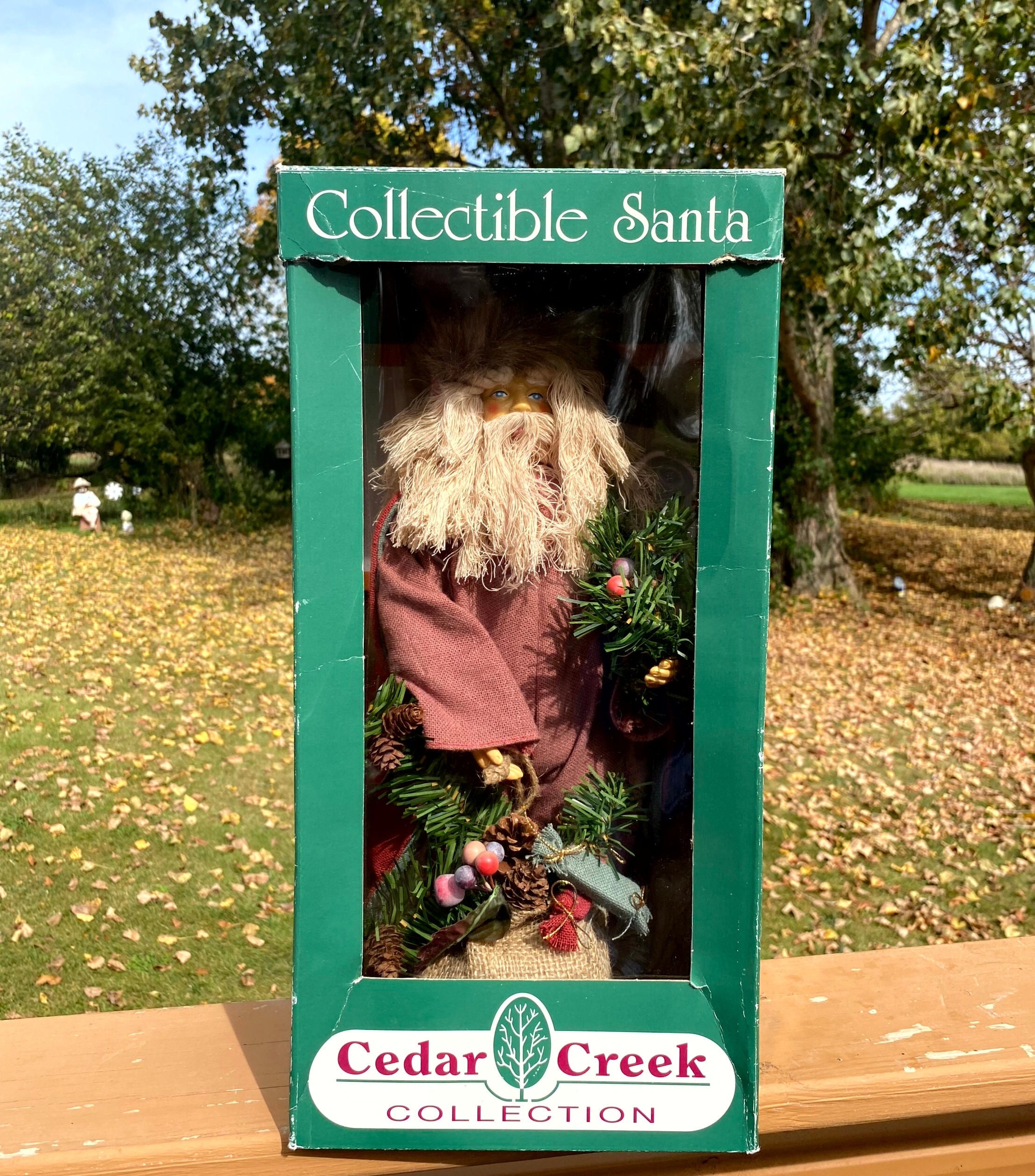 Cedar Creek Collectable Folk Art Country Santa Figure With Burlap Bag