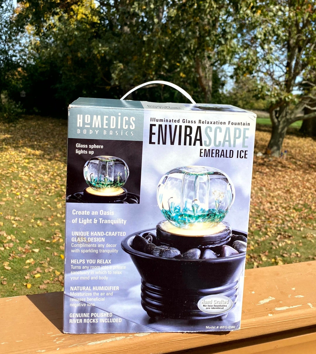 NEW Homedics Envirascape Emerald Ice Illuminated Glass Relaxation