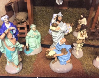 Vintage Atlantic Mold 19 Piece Nativity Set With Manger 1970s