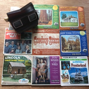 Vintage View-Master Stereo Picture Reels & Viewer Lot: 9 Packs / 27 Reels / 189 Total Pictures Plus Old Viewer From 1950's-60's