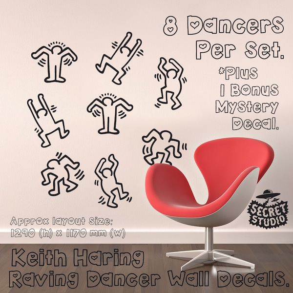 Keith Haring - Raving Dancer - Wandtattoos - Wandaufkleber - 8 Stück pro Set