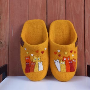 Felted Wool Cat Slippers: Handmade Warm House Shoes for Kids