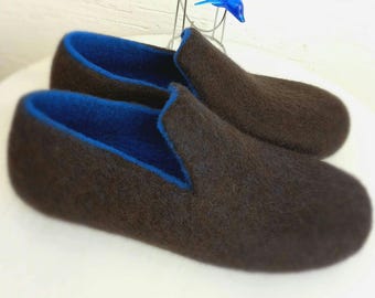 Pantuflas de lana de fieltro para hombre, mocasines hechos a mano con suela de cuero o goma