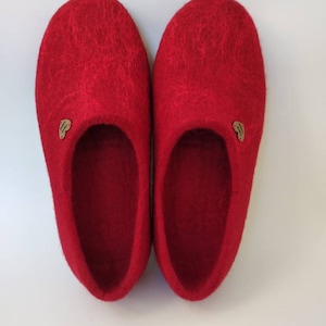 Red Felted Wool Slippers  Women with natural fibers. Boiled Wool Slippers. Non-slip soles. Handmade Mothers day gifts for her.