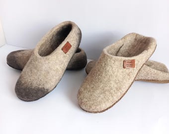 Mens Felted Wool Slippers, Breathable House Clogs with Flexible Sole