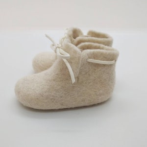 Merino Wool Baby Booties: Beige Felted Christening Shoes