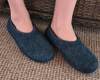 Handmade Mens Wool Felt Slippers: Wide Fit, Non-Slip Leather or Rubber Soles