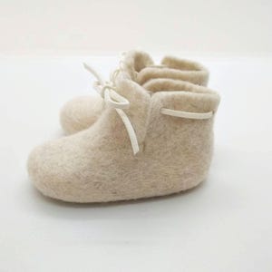 Merino Wool Baby Booties: Beige Felted Christening Shoes