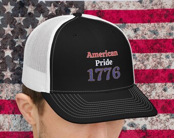 Embroidered American Pride 1776 Trucker Hat, USA 250th Anniversary Hat, Patriotic Cap, Fourth of July 2026, Veteran Gift, Freedom Cap