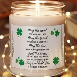 Irish Blessing Candle, Going Away Gift, Wedding Gift, Sympathy Gift, May the Road Rise Up to Meet You, Irish Shamrock, Saint Patrick’s Day,