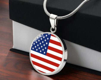 American Flag Circle Graphic Pendant Necklace Jewelry, Gift for Her, Gift for Him, Gift for Veteran, United States, USA