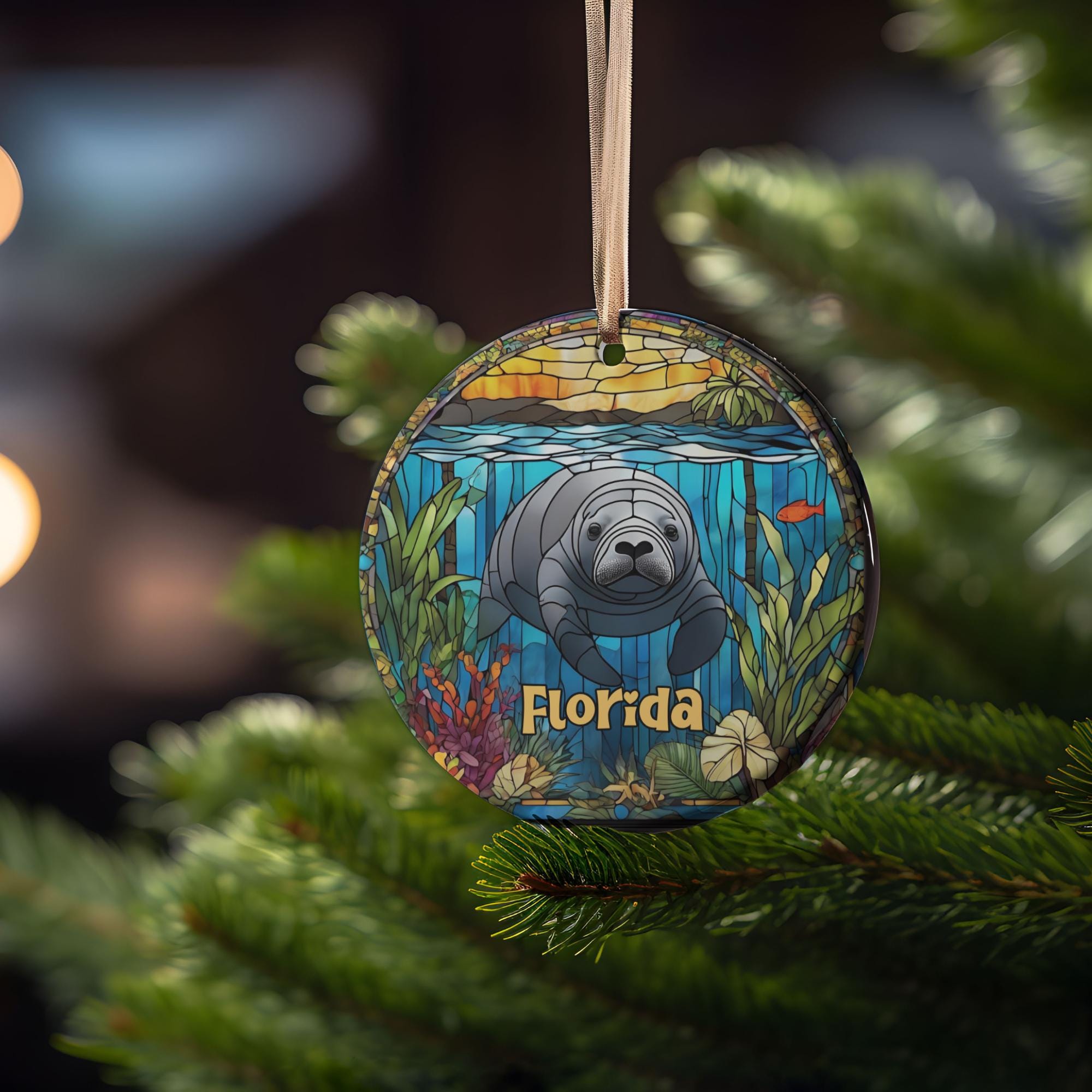 Tropical Manatee Ornament Christmas 2025 Gift Unique Holiday Gift