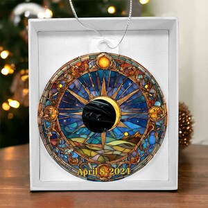 Custom Solar Eclipse 2024 Ornament, Eclipse Keepsake, Eclipse Souvenir Gift, Celestial, Holiday Gift, Total Eclipse Decor, Sun Eclipse Gift image 3